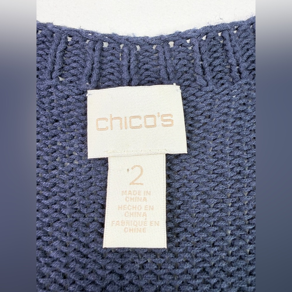 Chico’s Sophie Blue & Gold Foil Shine Pullover Sweater Animal Print Size 2 Large - Picture 4 of 8